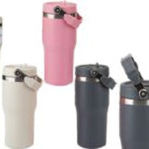 30 oz Stainless Steel Tumbler with Flip Straw & Handle, Insulated Double Walled Water Bottle for Home, Office, Car, Leak Proof, Reusable Cup 2-in-1 Straw & Sip Lid