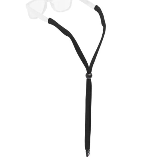 Black eyeglass strap on a white background