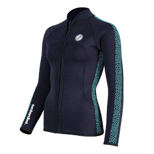Two Bare Feet Womens Silicone Print Series Full Zip 2.5mm Wetsuit Jacket (Black/Mint)