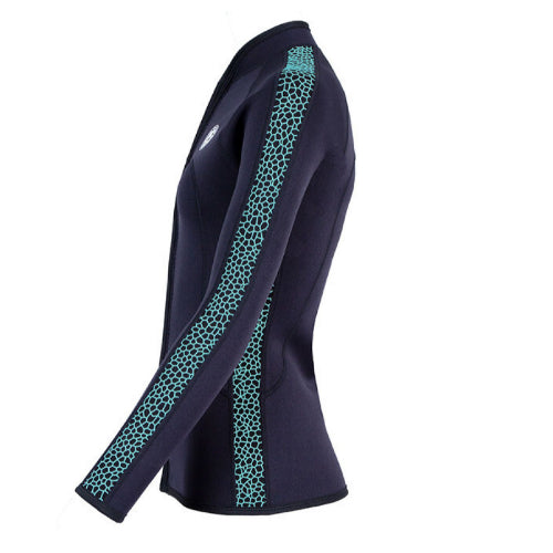 Two Bare Feet Womens Silicone Print Series Full Zip 2.5mm Wetsuit Jacket (Black/Mint)