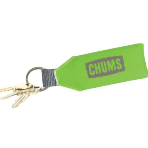 Green keychain with 'CHUMS' branding on a white background