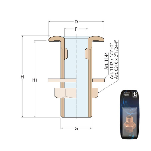Premium quality Guidi thru-hull made from brass.
Brass alloys contain higher levels of zinc and therefore are more suited to above waterline and fresh water applications. 