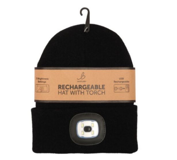 WATERPROOF HAT WITH RE CHARGABLE TORCH