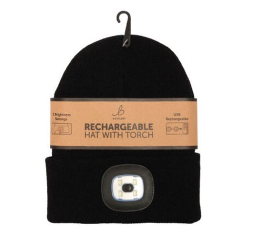 WATERPROOF HAT WITH RE CHARGABLE TORCH