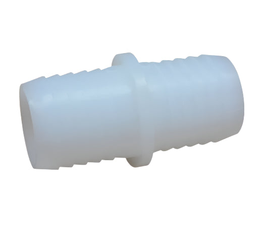 A range of 1/2', 3/4' and 1' hose connectors moulded in polypropylene with barbed ends for hose connections