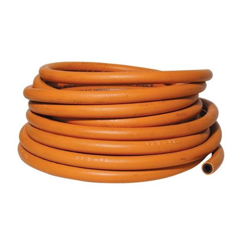 The orange gas hose is specifically made for the marine industry, featuring a durable rubber construction. 