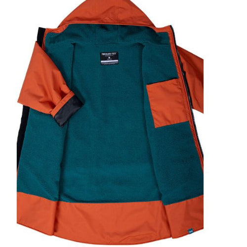 Two Bare Feet Waterproof Changing Robe showing fleece-lined outer pockets and zipped chest pocket
