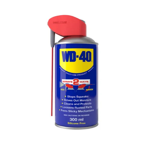 A WD-40 Multi-Use Smart Straw in blue with a red cap, designed for precision application in vehicle maintenance.