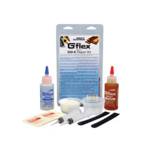 G/flex Epoxy is a toughened, resilient two ~part epoxy engineered for a superior grip to metals,
plastics, glass, masonry, fibreglass, and wet and difficult ~to ~bond woods.
Makes structural bonds that absorb the stresses of expansion, contraction, shock and vibration.
It has an easy ~to ~use 1:1 mix ratio and gives you 46 minute pot life and a long open working time
of 75 minutes at room temperature. It will reach an initial cure in 3 ~4 hours and a workable cure in 7 ~10 hours.
This kit contains: 4 fl.
