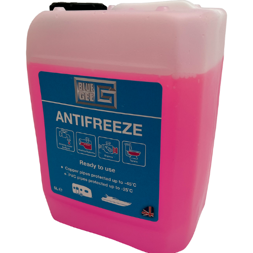 BLUE GEE Anti-Freeze provides burst protection down to -73°C (copper pipes) and is safe for aluminium, copper, brass and all types of plastic and won’t damage rubber components or gaskets.