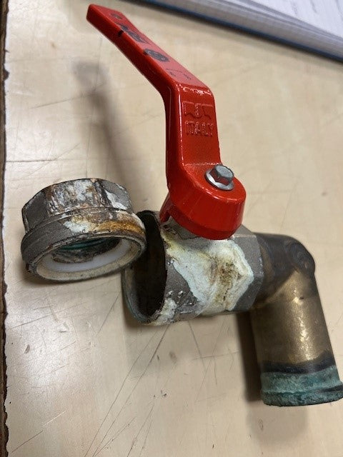 this is what happens when brass in used below the waterline, this brass ball valve has completly worn away with the conditions 