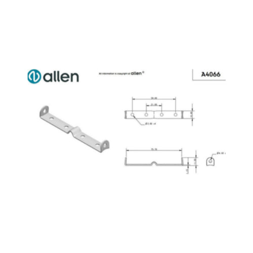 Technical drawing of the Allen Stainless Steel Burgee Mast Flag Clip, showing dimensions and an exploded view of the component.