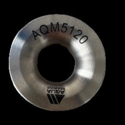 Aquamarine titanium low friction ring with 20mm bore for lightweight, corrosion-resistant sailing rigging.