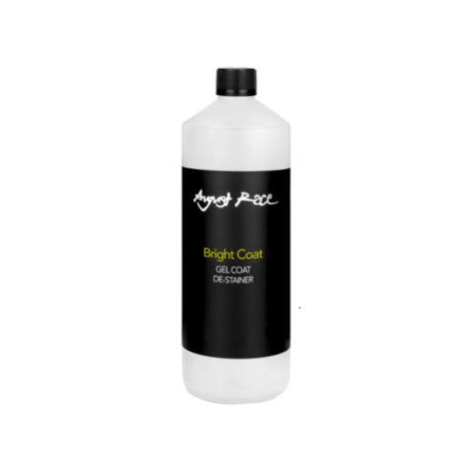 August Race Bright Coat is a high strength fast acting de-stainer for gel coats. Capable of removing most yellowing, rust stains, water marks and mud-staining.