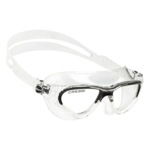 Cressi Cobra swimming goggles with a clear skirt and black strap.