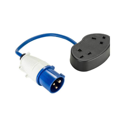 Double 13 Amp Socket Fly Lead, 250mm Cable to 16 Amp Plug, 240 Volts, IP20