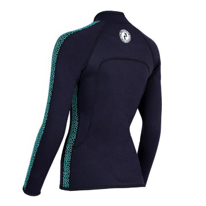 Two Bare Feet Womens Silicone Print Series Full Zip 2.5mm Wetsuit Jacket (Black/Mint)