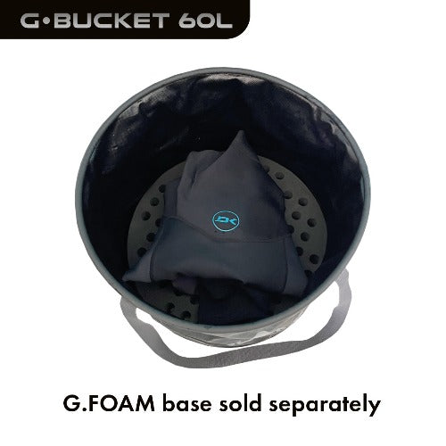 G.BUCKET wetsuit changing bucket
The G.BUCKET has a 60L capacity and is constructed of tough waterproof fabric with welded seams. Change in and out of your wetsuit free from sand and use it like a bucket to wash your suit out.

The G.BUCKET Wetsuit changing bucket also folds down flat when not in use and has strong webbing shoulder straps and is large enough to hold all your beach gear.
