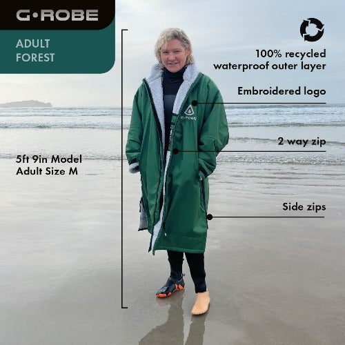 G.ROBE – versatile outdoor changing robe with 100% recycled waterproof outer layer and dual side zips. Keeps you warm, dry, and comfortable for surfing or open-water swimming.