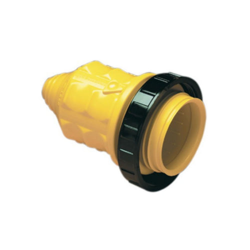 A yellow and black weatherproof connector cover with a black grip on top.