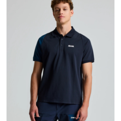 Quick-dry SLAM OD DRIRELEASE POLO with stretch fabric, bonded hem, and classic ribbed collar for durability.