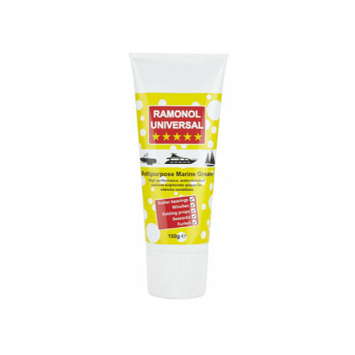 A tube of Ramonol Universal Grease with a yellow label, primarily designed for vehicle maintenance.