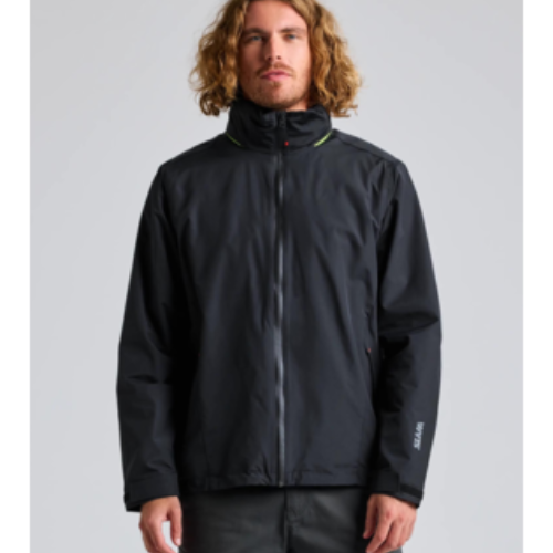 SLAM Crew Warm Hooded Jacket Black – waterproof, breathable jacket with foldaway hood, YKK zippers, taped seams, and ghost pocket for marine use.