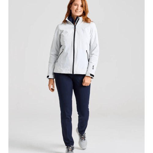 SLAM Crew Women’s Warm Hooded Jacket Off White – waterproof, breathable, windproof jacket with foldaway hood, YKK zippers, and ghost pocket for sailing.