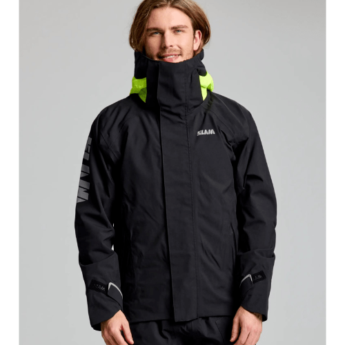 SLAM Pro Coastal Jacket – waterproof, breathable, windproof jacket with fleece-lined collar, YKK zippers, fully taped seams, and ghost pocket for sailing.