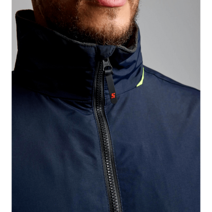SLAM Sailing Warm Jacket – navy waterproof and breathable jacket with adjustable hood, cuffs, and discreet ghost pocket for deck or outdoor activities.