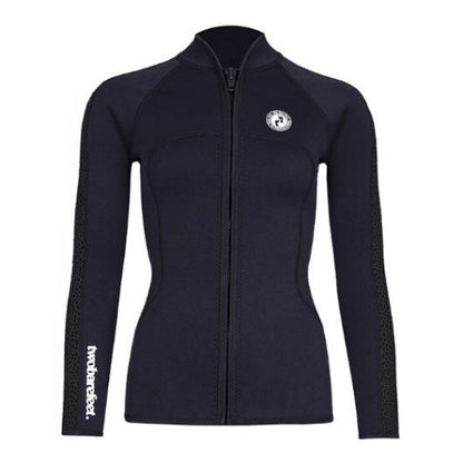 Two Bare Feet Women’s Silicone Print Series Full Zip 2.5mm Wetsuit Jacket Black – flexible neoprene with silicone side panels for surfing and watersports