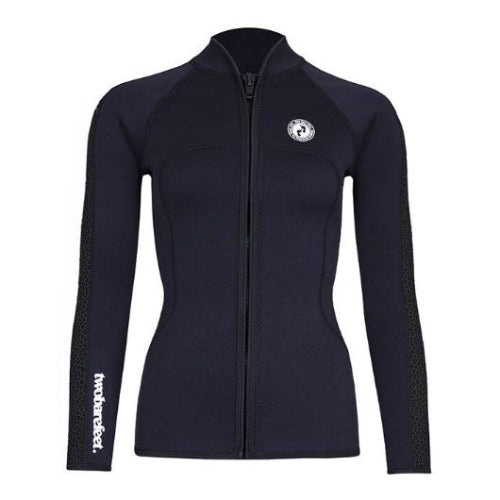 Two Bare Feet Women’s Silicone Print Series Full Zip 2.5mm Wetsuit Jacket Black – flexible neoprene with silicone side panels for surfing and watersports