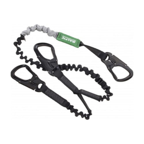 The safety line has three aluminium mountaineering quality performance hooks on one length, even when changing your position you never need to be unclipped.