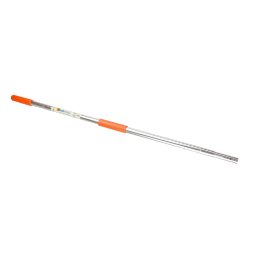 telescopic metal pole for deck brush heads. brush heads click into slots at the end of the pole. the pole has a sarting length of 107cm and extends to 181cm.