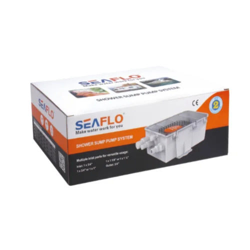 Experience the convenience and efficiency of the SEAFLO SHOWER SUMP PUMP 750GPH 12V. With multiple inlet ports and a compact design, this pump system is specifically designed to pump shower and sink water overboard or into a holding tank. Its all-in-one pump and float switch eliminate the need for an additional float switch, automatically turning on when water levels rise and shutting off when water is removed. The built-in check valve on the outlet prevents water backflow, ensuring a smooth and uninterrupt