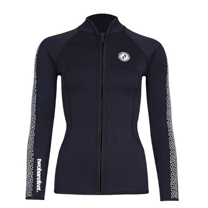 Front view of Women’s Silicone Print 2.5mm Wetsuit Jacket with full zip closure and super-stretch side panels