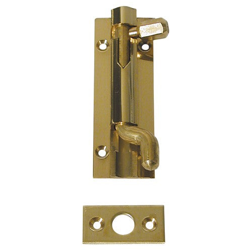 Necked Barrel Bolt Lock - Polished Brass - 3 Inches