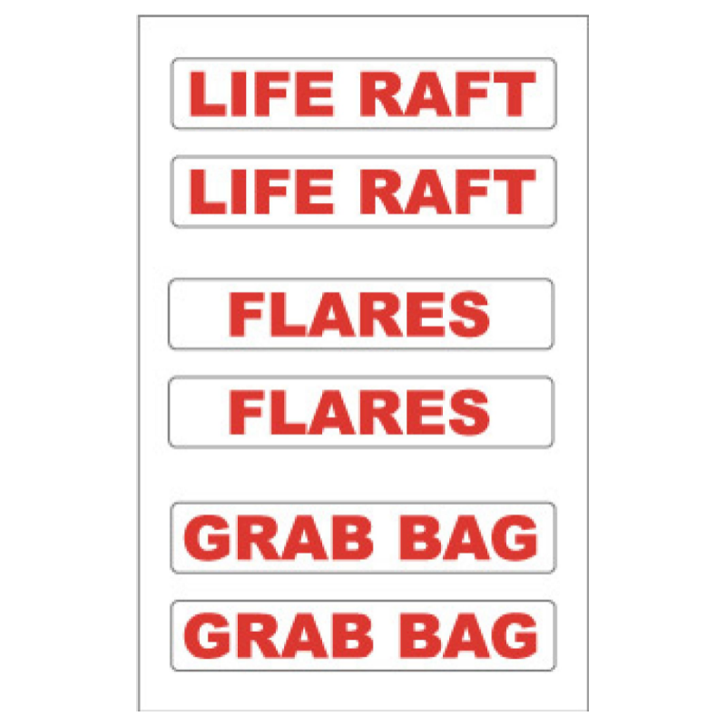 Yachtmail Marine Safety Sticker - Liferaft / Flares / Grab Bags