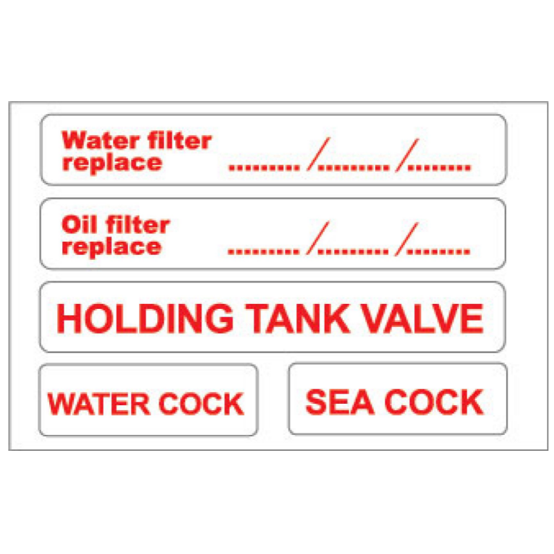 Yachtmail Marine Safety Sticker - Water Filter, Sea Cock, Holding Tank