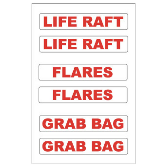 Yachtmail Marine Safety Sticker - Liferaft / Flares / Grab Bags